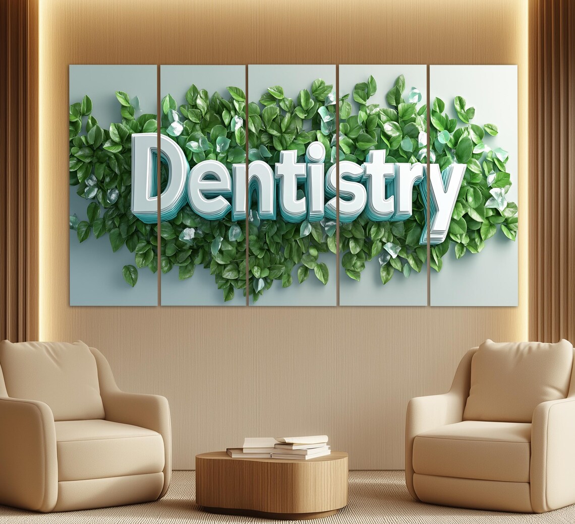 Dentistry 3D Lettering Green Leaves Modern Dental Office Art Print - Image 2