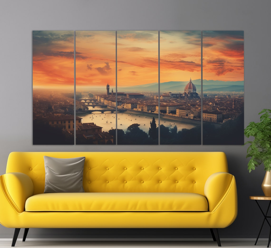Florence Duomo Sunset Skyline Arno River Italy Vintage Poster - Image 2