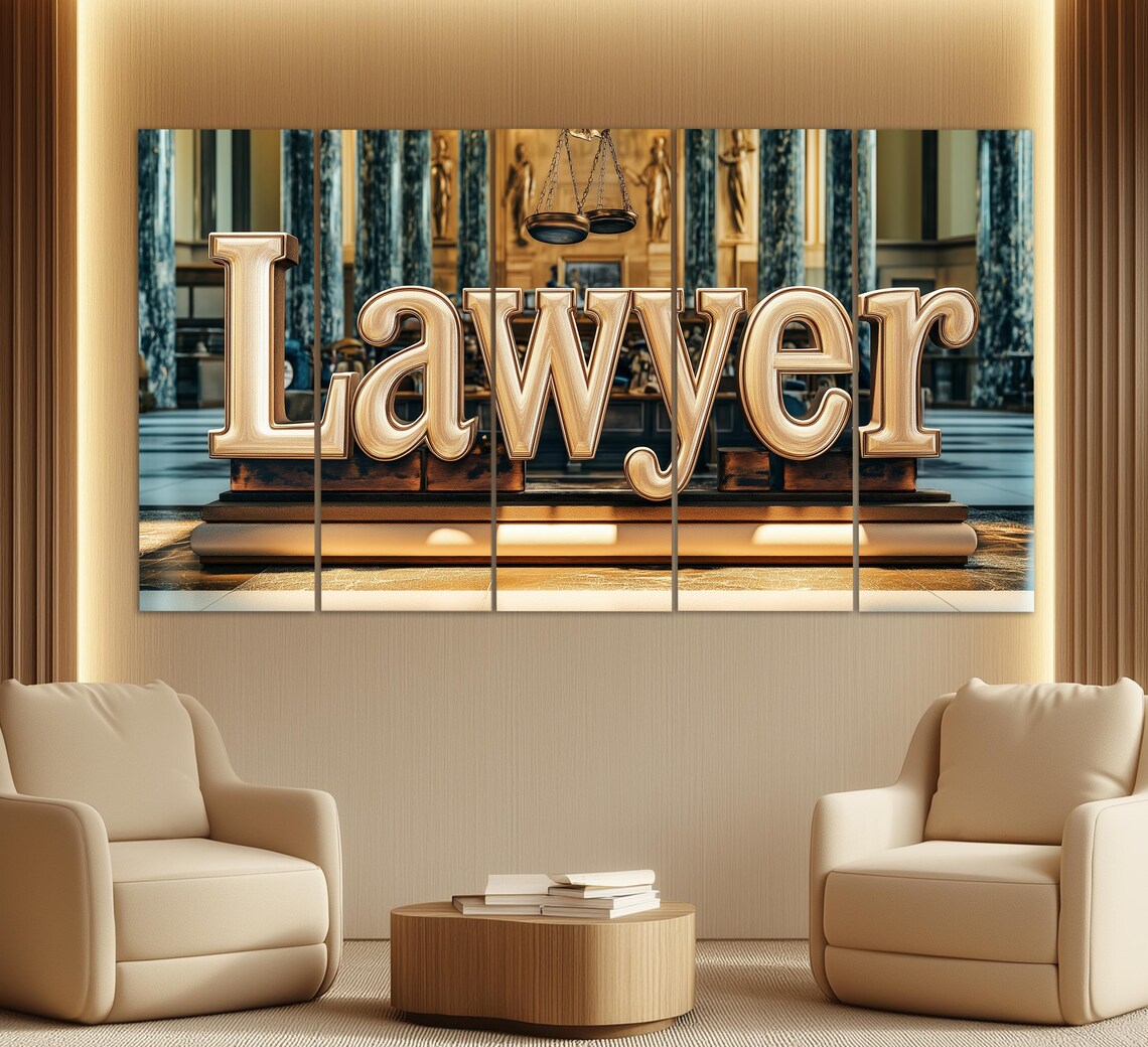 Dark Moody Lawyer Office Justice Scales Books Painting Wall Art Poster - Image 2