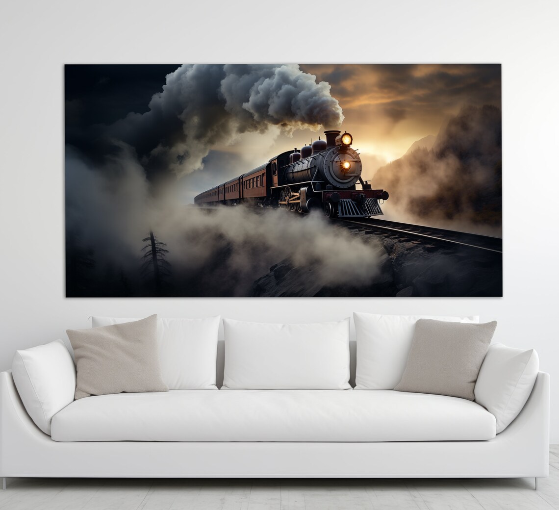Steam Locomotive Vintage Oil Painting Style Art Print - Image 3