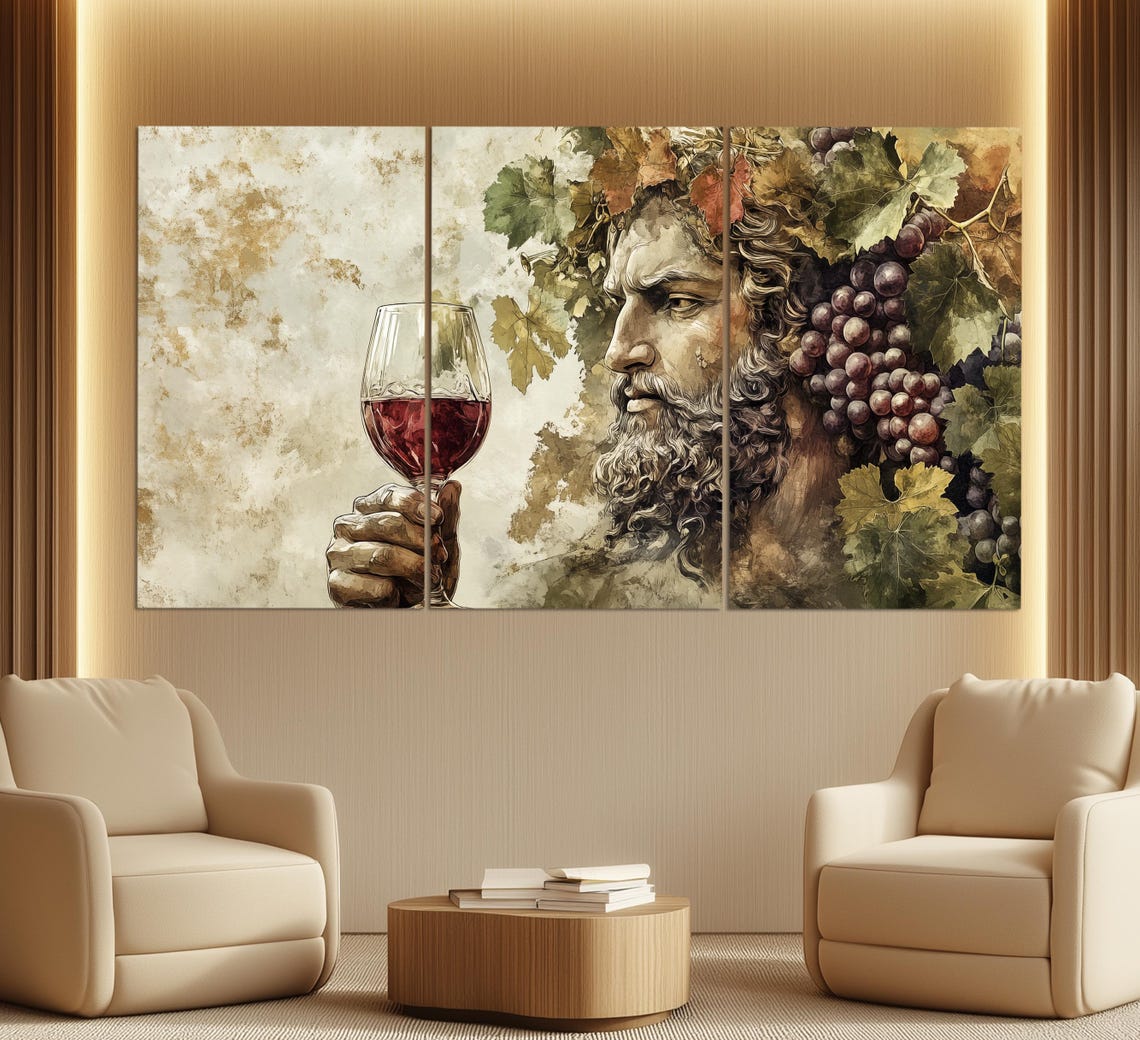 Ancient Dionysus God of Wine Vineyard Grape Crown Art Poster - Image 3