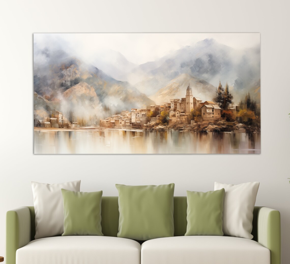 Andorra La Vella Misty Mountain Village Lake Reflection Travel Poster