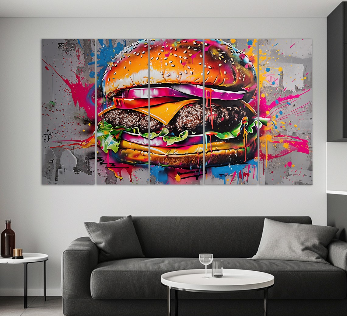 Graffiti Cheeseburger Pop Art Splatter Colorful Kitchen Wall Art - Image 5