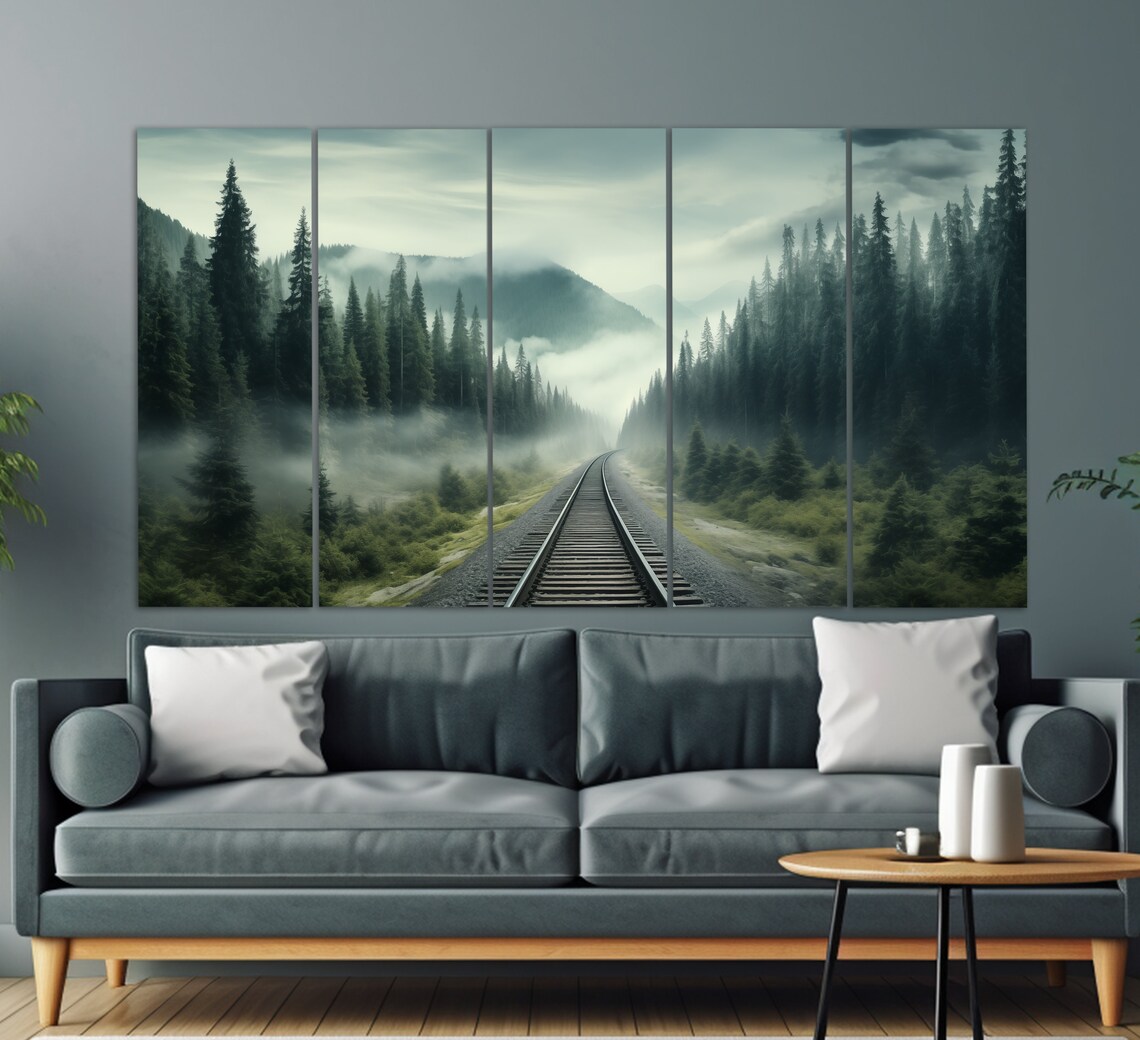Railway Through The Foggy Forest, Travel Art Print - Image 5