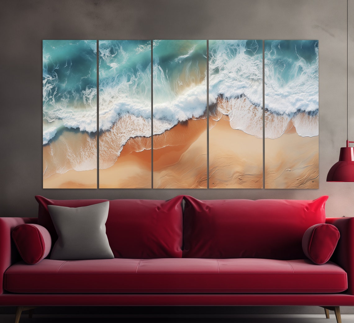 Ocean Wave Crashing Beach Aerial View Turquoise Sand Nature Poster - Image 2