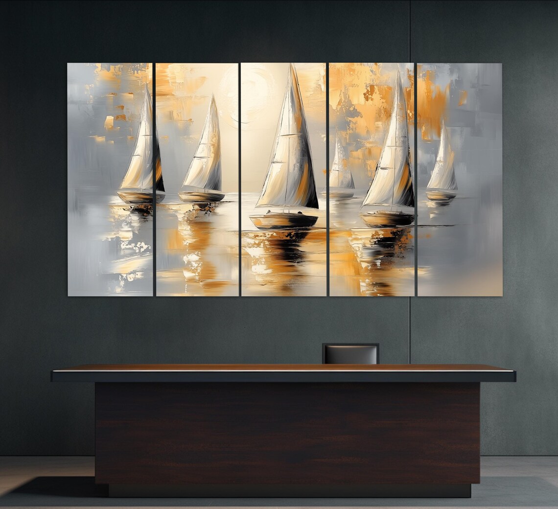 Abstract Sailboats, Oil-Painting-Style Wall Art Print - Image 2