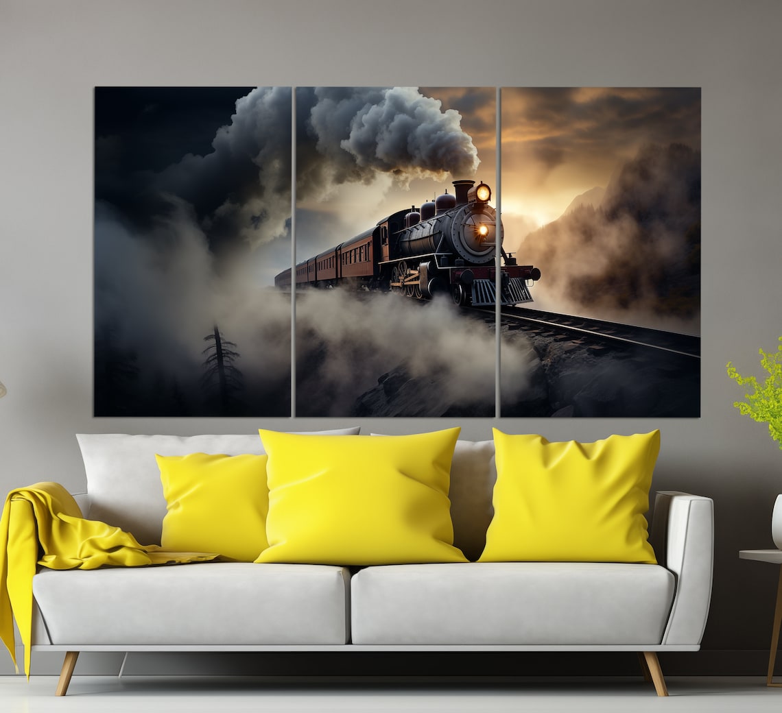 Steam Locomotive Vintage Oil Painting Style Art Print - Image 2