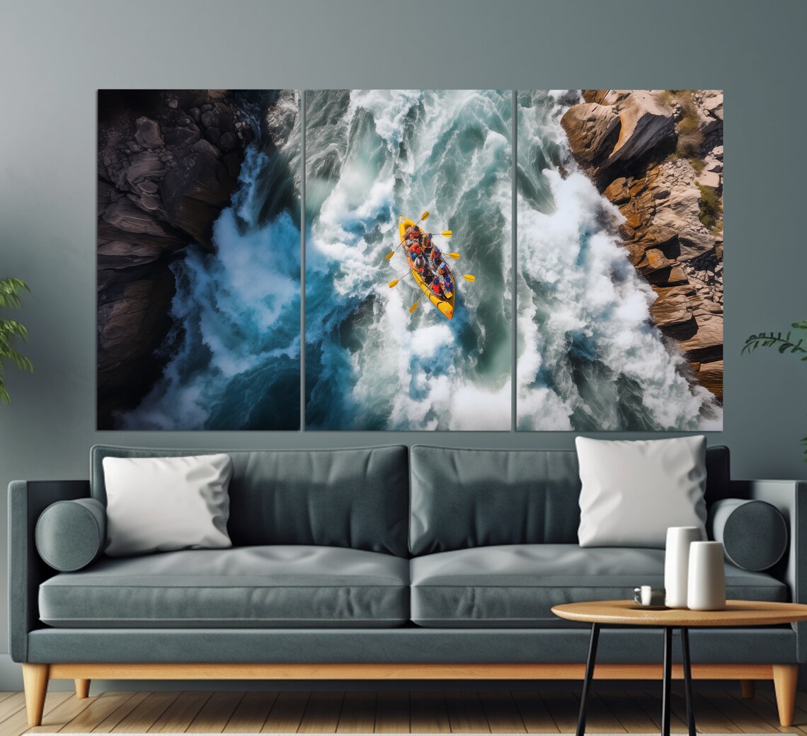 Whitewater Rafting Aerial Yellow Raft Rapids Adventure Sports Poster
