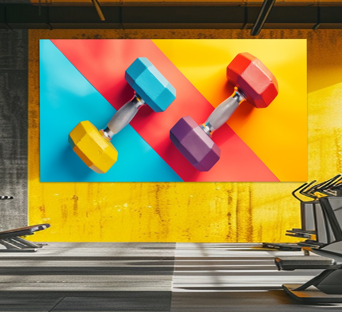 Colorful Dumbbells Pop Art Diagonal Fitness Wall Decor Gym Motivation Poster - Image 4