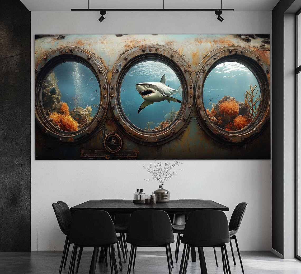 Shark Underwater World Art Print, Diving Wall Decor