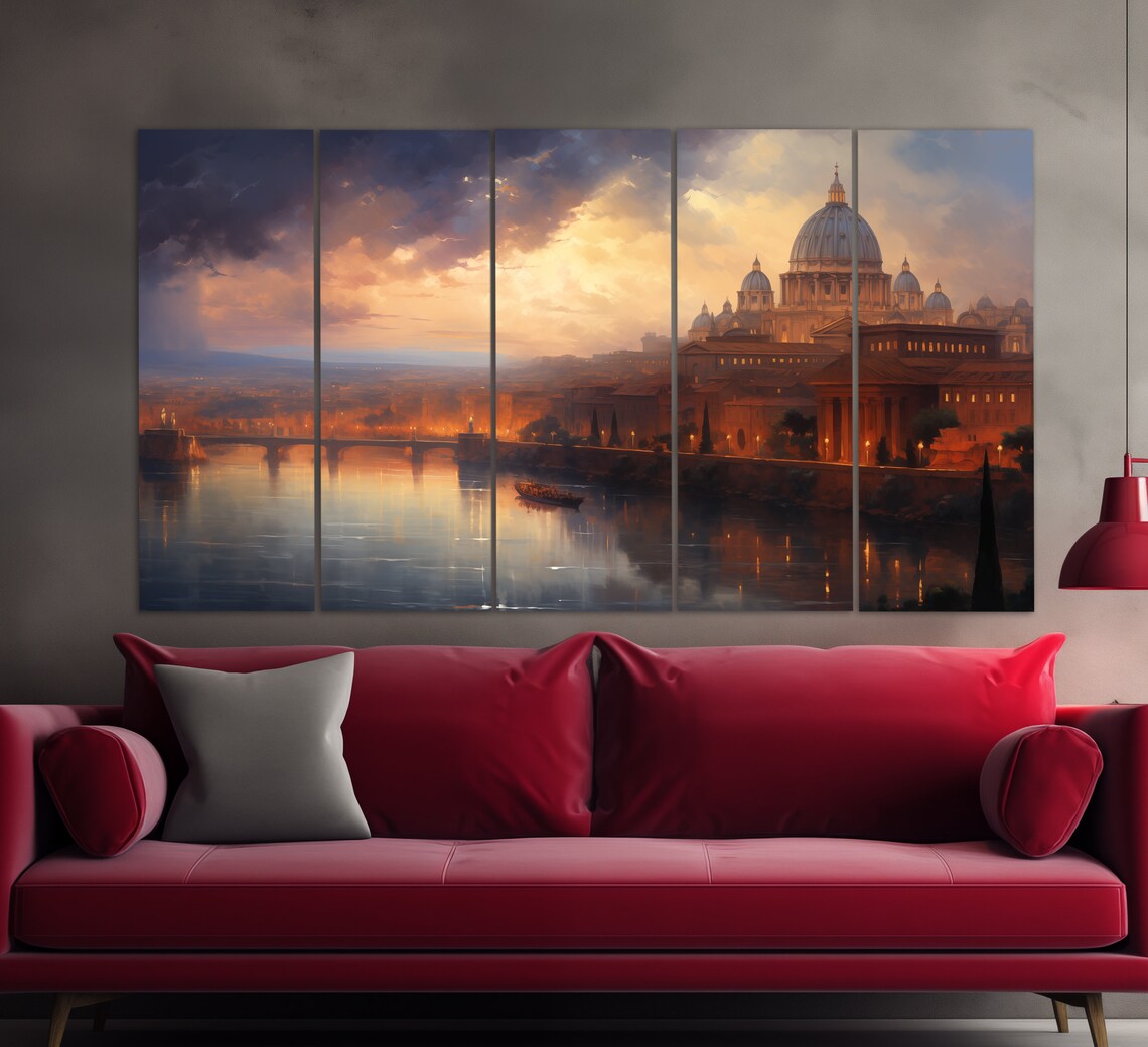 Rome St Peters Basilica Tiber River Sunset Vintage Travel Poster - Image 2