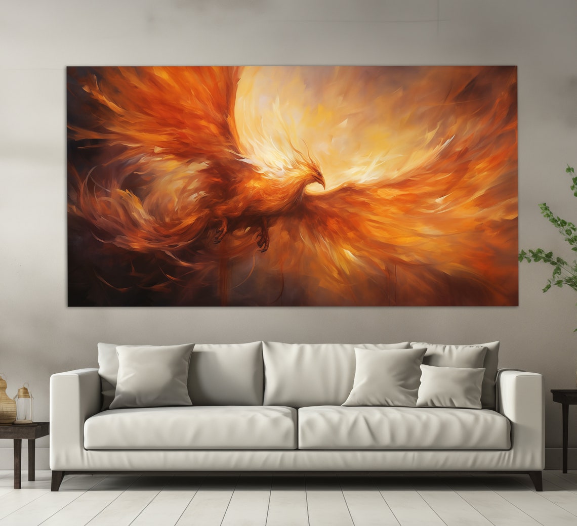 Phoenix Rising Flames Fiery Orange Mythology Oil Painting Poster
