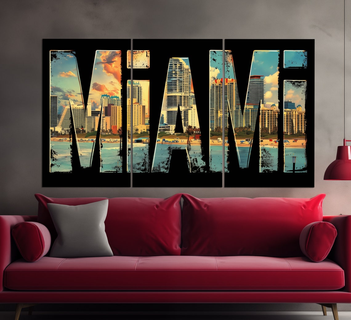 Miami Florida Beach Skyline Typography Bold City Name Art Poster - Image 3