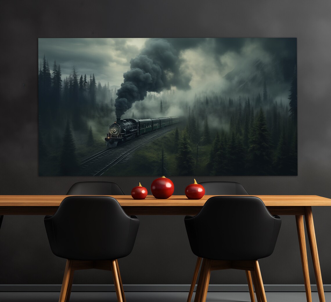 Vintage Steam Train in Foggy Forest Travel Poster - Image 3