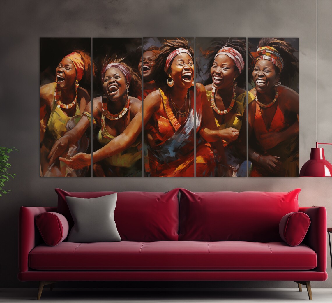 Abstract African Women Laughing Print In A Vintage Oil Painting Style Vintage African Wall Art Ethnic Painting African Wall Decor - Image 5