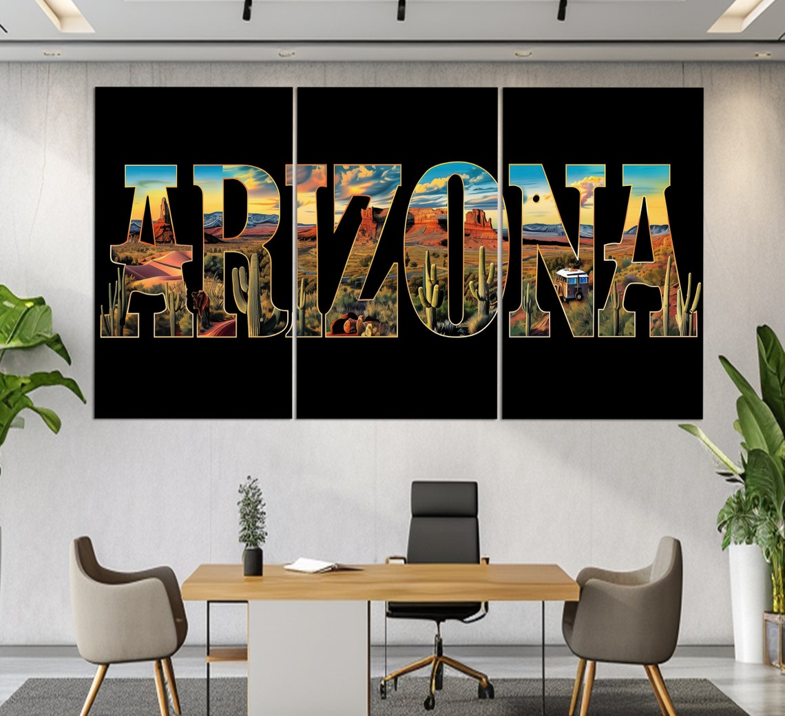 Arizona Desert Cactus Landscape Blue Sky Typography Art Poster - Image 3