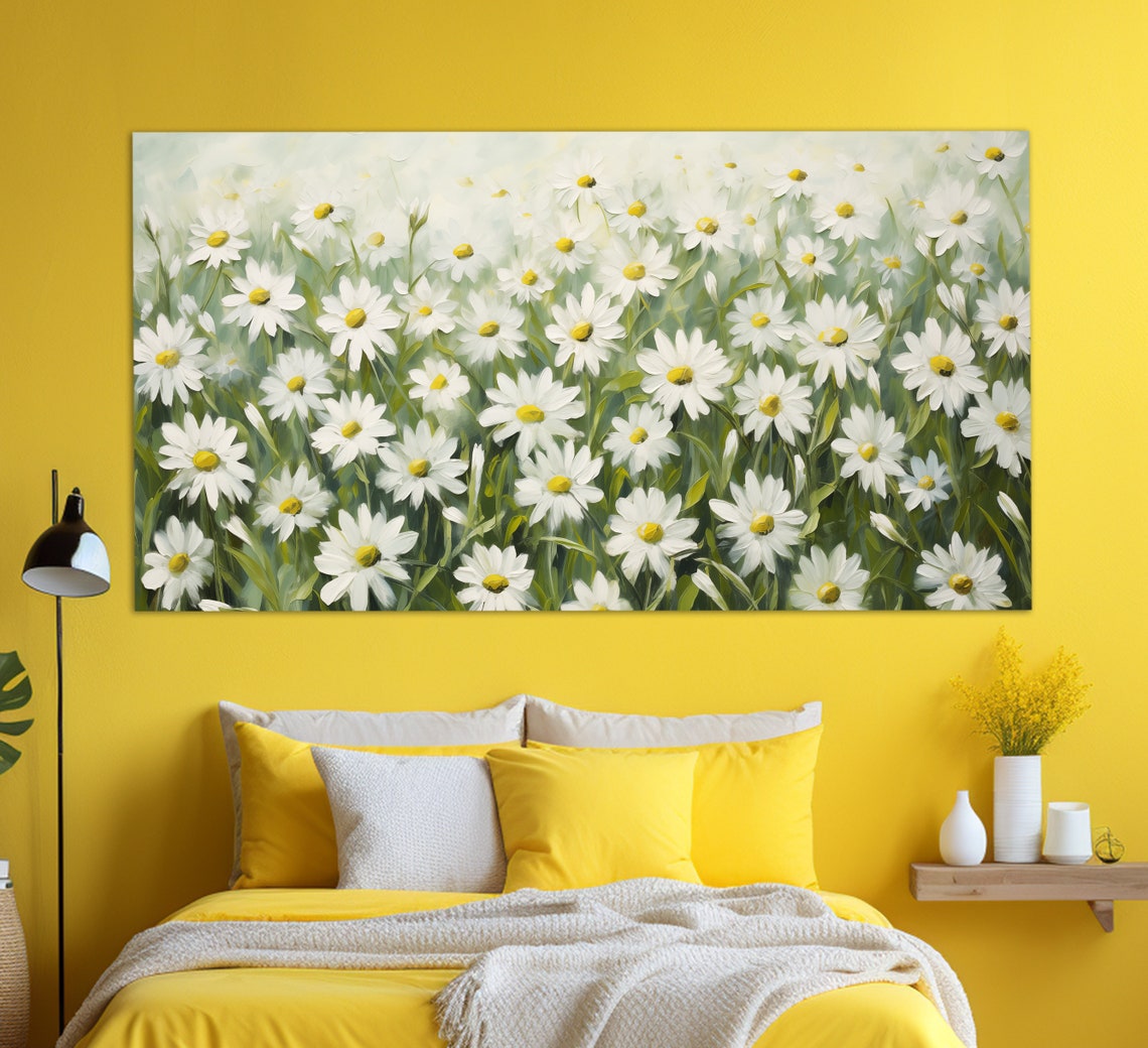 White Daisy Meadow Field Vintage Oil Painting Style Flower Poster - Image 2