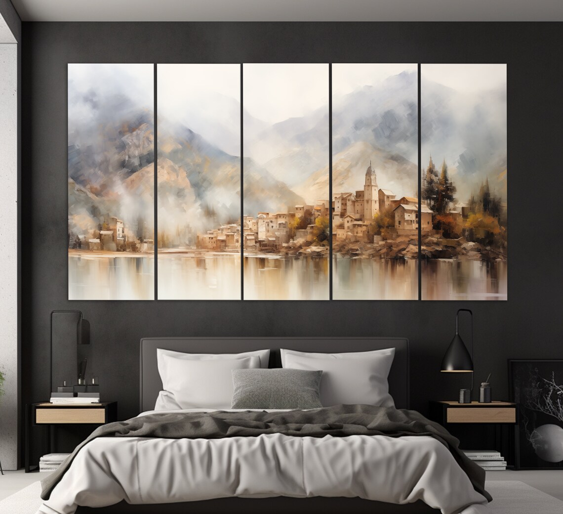 Andorra La Vella Misty Mountain Village Lake Reflection Travel Poster - Image 5