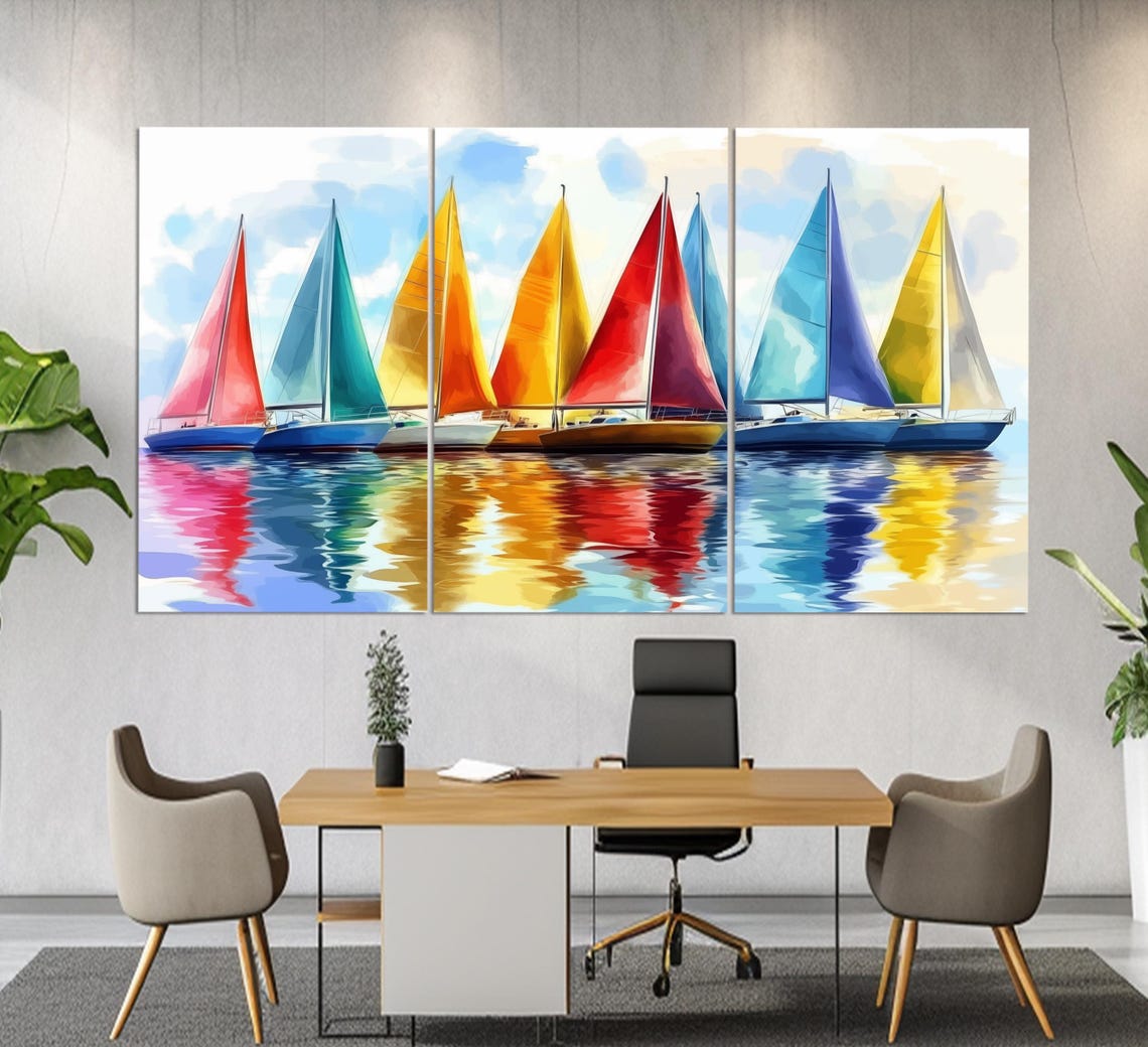 Colorful Sailboats Print In A Watercolor Painting Style Sailing Wall Art Sailing Club Wall Decor Sailboats Poster Sailing Print - Image 5