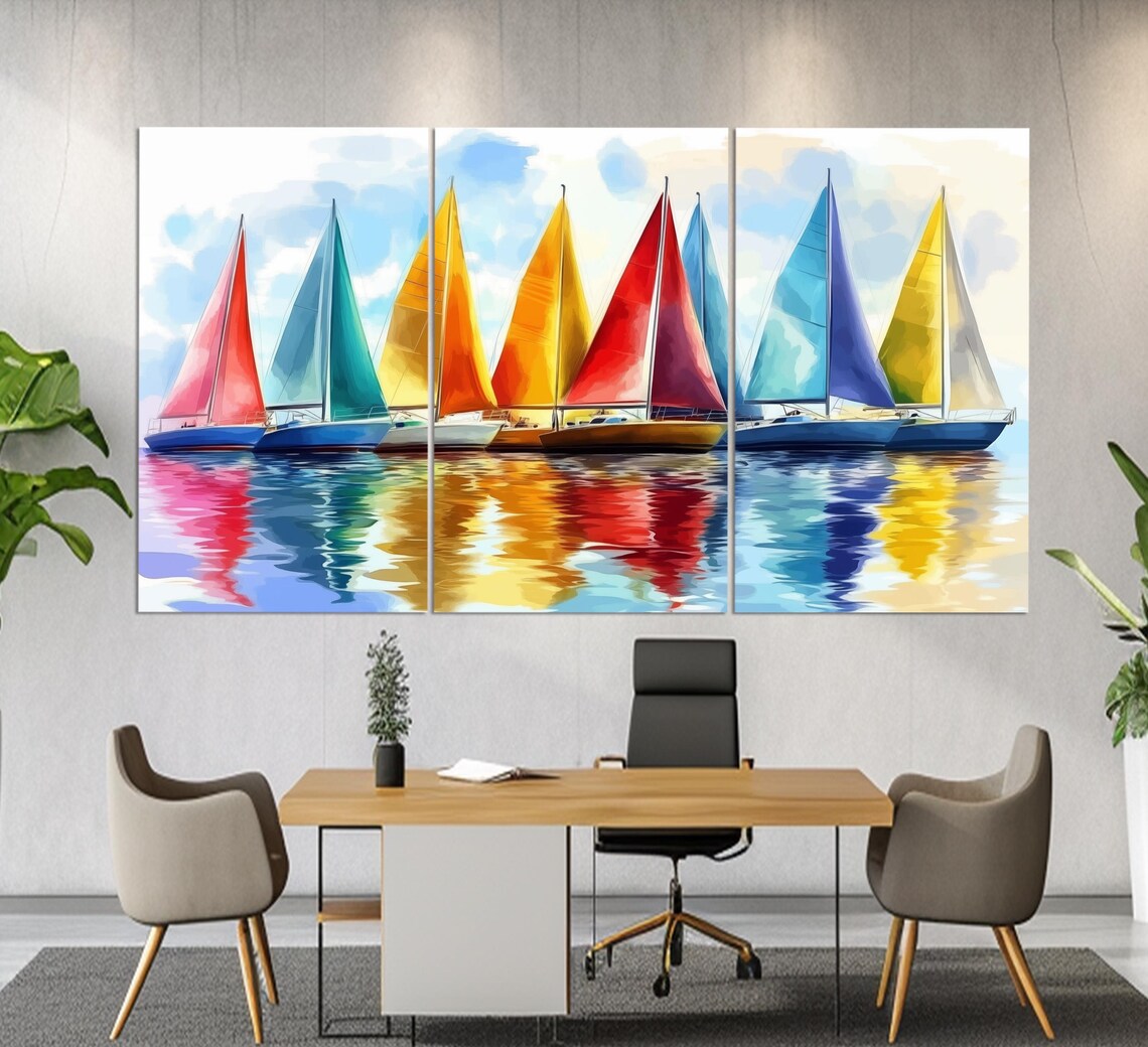 Colorful Sailboats with Bright Sails Watercolor Regatta Art Poster - Image 5