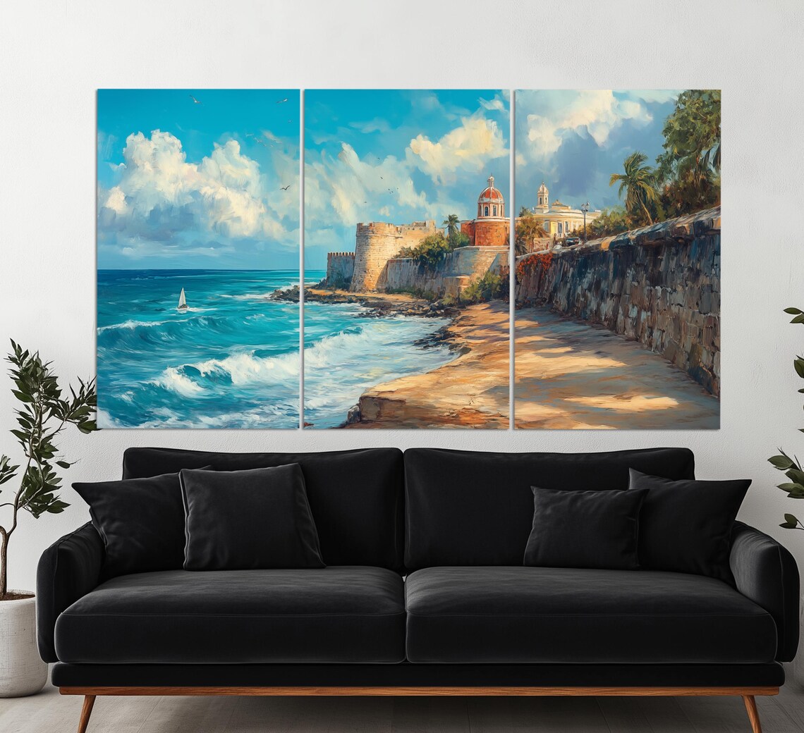 Old San Juan Fortress Wall Sailboat Turquoise Sea Puerto Rico Travel Poster - Image 3