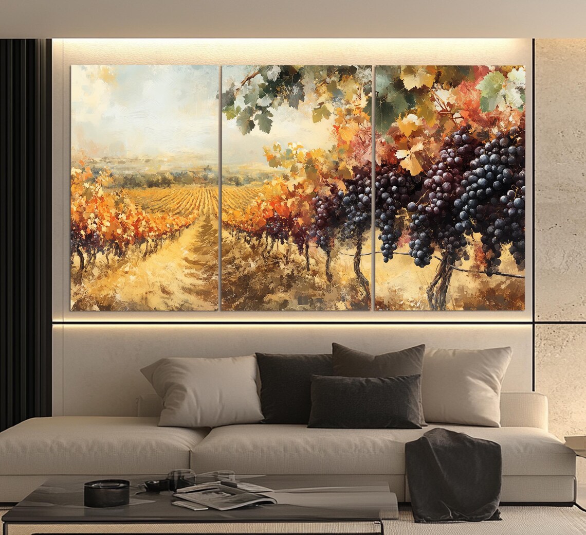 Cyprus Vineyards Autumn Golden Rows Ripe Dark Grapes Wine Country Wall Art - Image 3