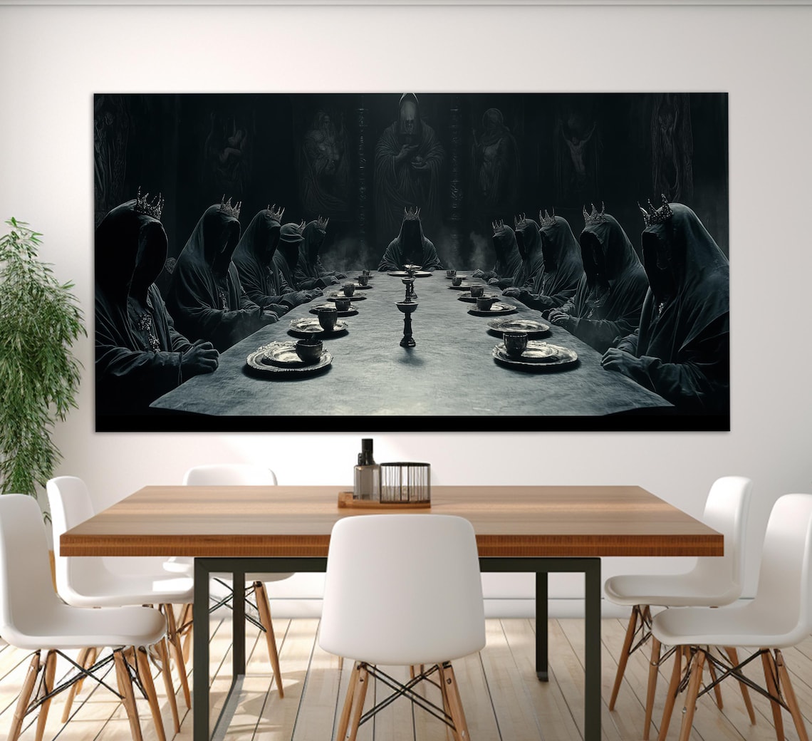Hooded Crowned Figures Dark Feast Table Medieval Fantasy Gothic Art Poster - Image 4