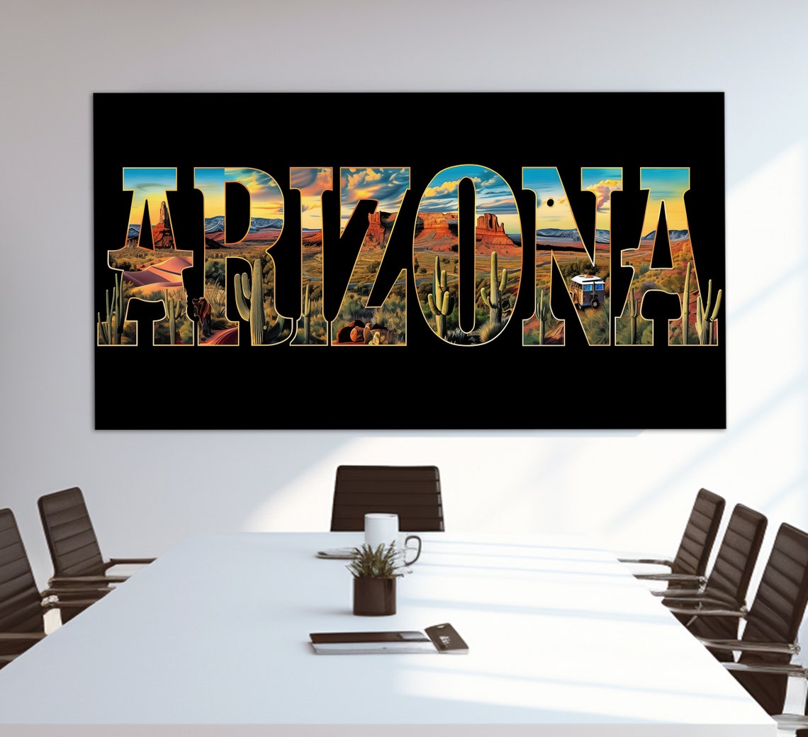 Arizona Desert Cactus Landscape Blue Sky Typography Art Poster