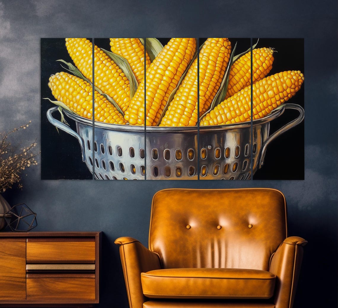 Golden Corn Cobs In Vintage Metal Colander Still Life Kitchen Poster - Image 2