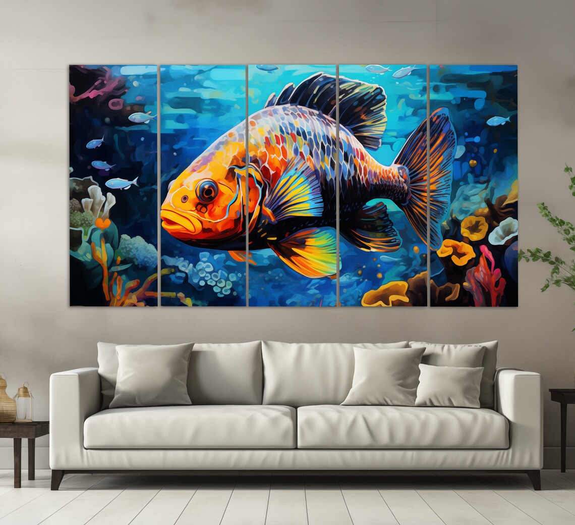 Colorful Orange Fish Underwater Coral Reef Vibrant Oil Painting Poster - Image 3