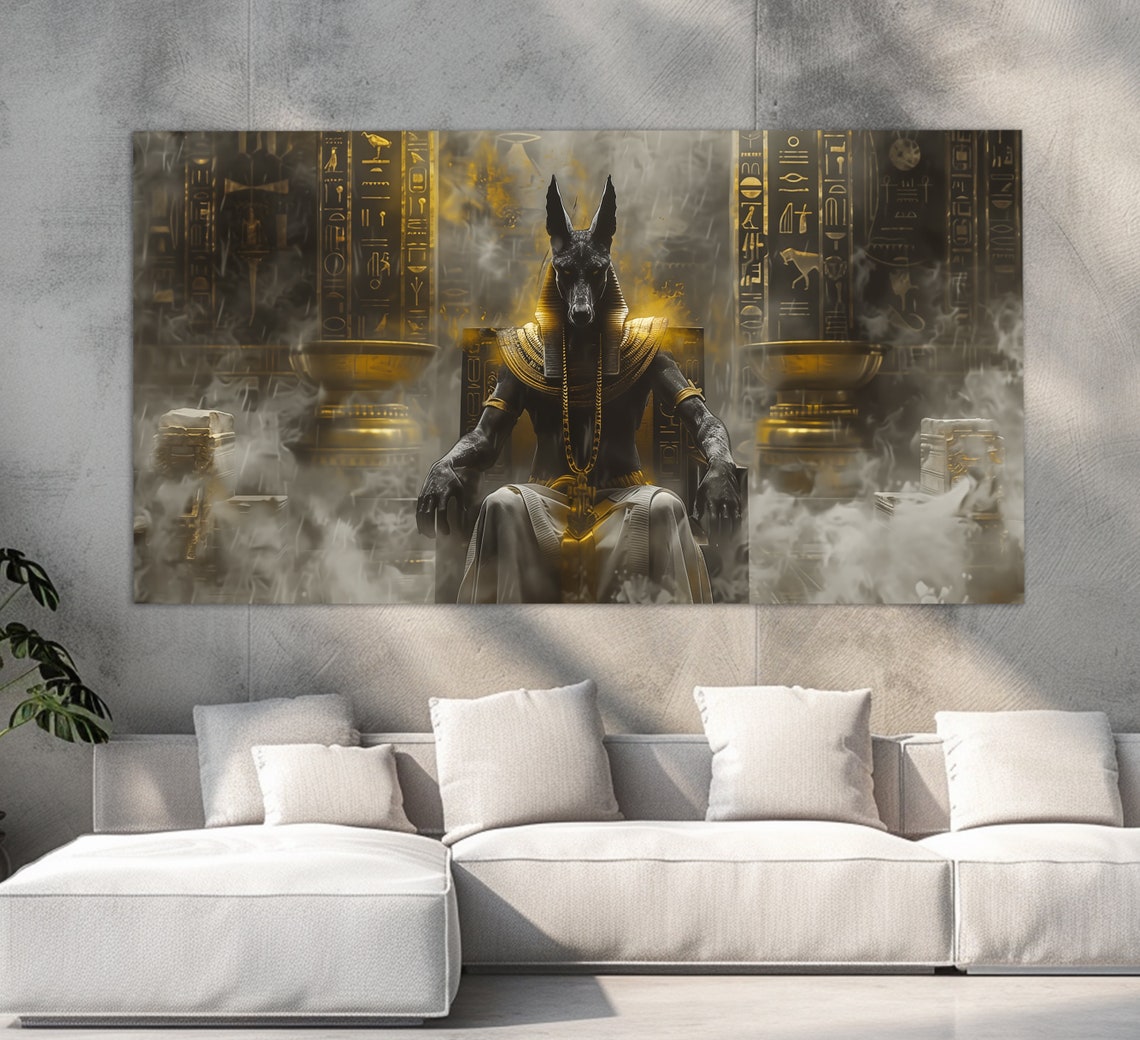 Anubis Egyptian God on Throne Mystical Art Smoky Dark Mystical Poster - Image 3
