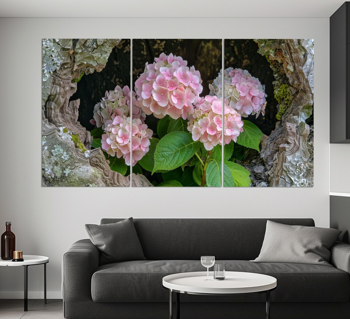 Pink Hydrangea Blooms Weathered Wood Garden Flower Photography Poster - Image 6