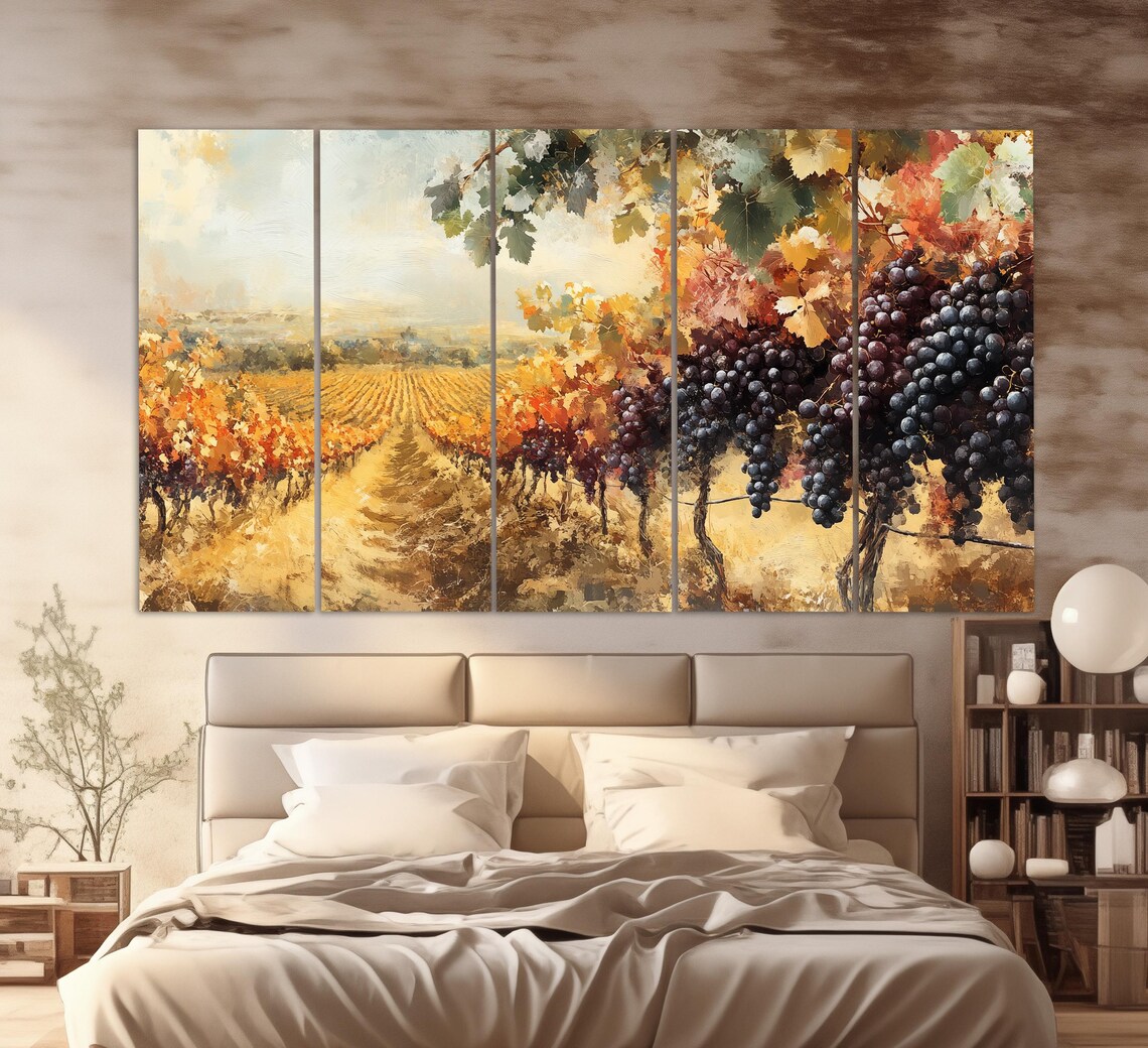 Cyprus Vineyards Autumn Golden Rows Ripe Dark Grapes Wine Country Wall Art - Image 5