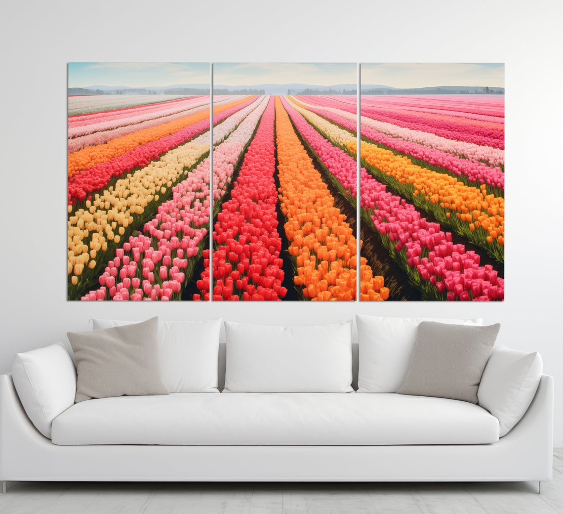 Colorful Tulip Fields Rows Pink Red Spring Flower Landscape Poster - Image 3