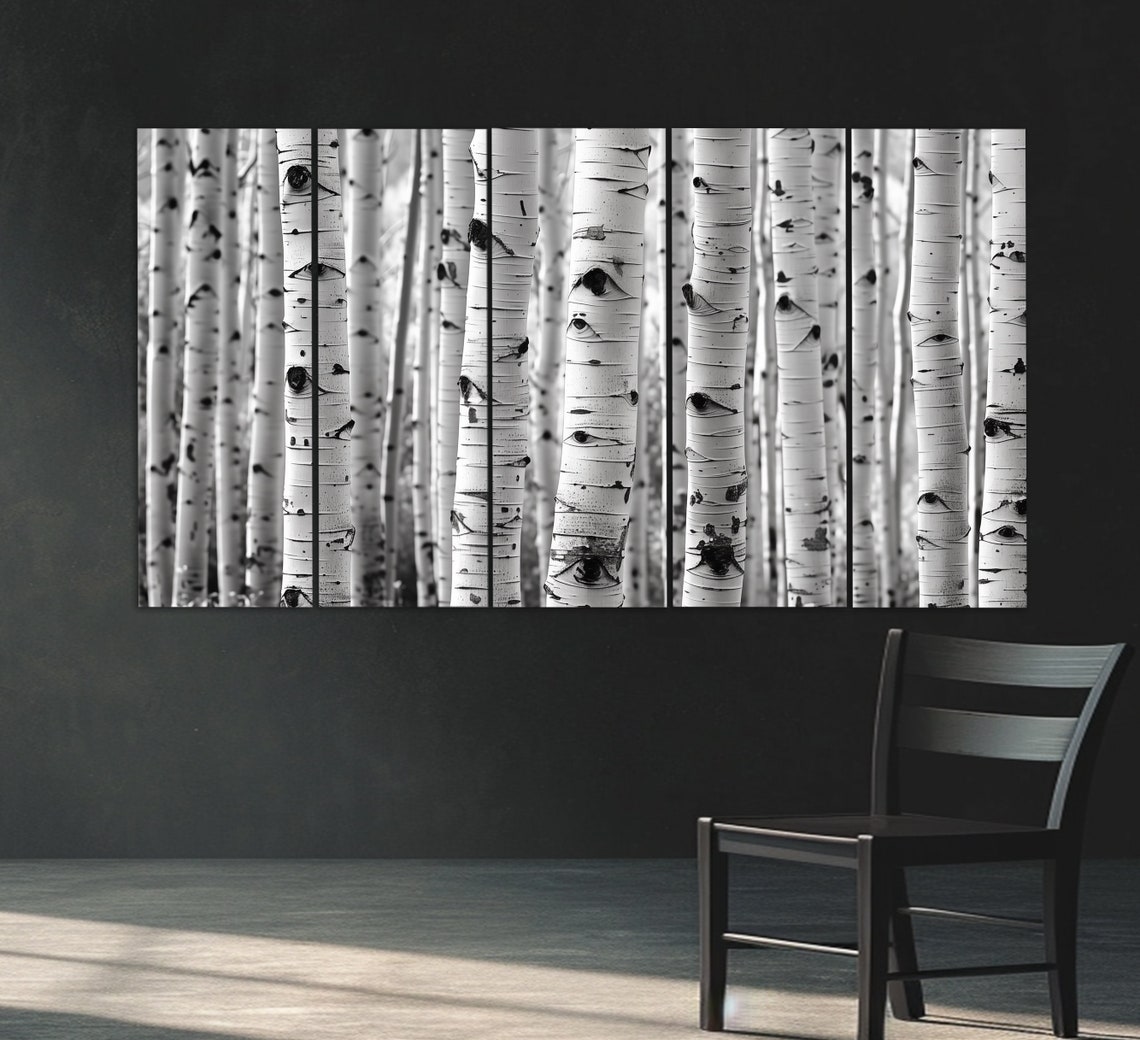 White Birch Aspen Trunks Forest Black White Abstract Nature Wall Art - Image 3