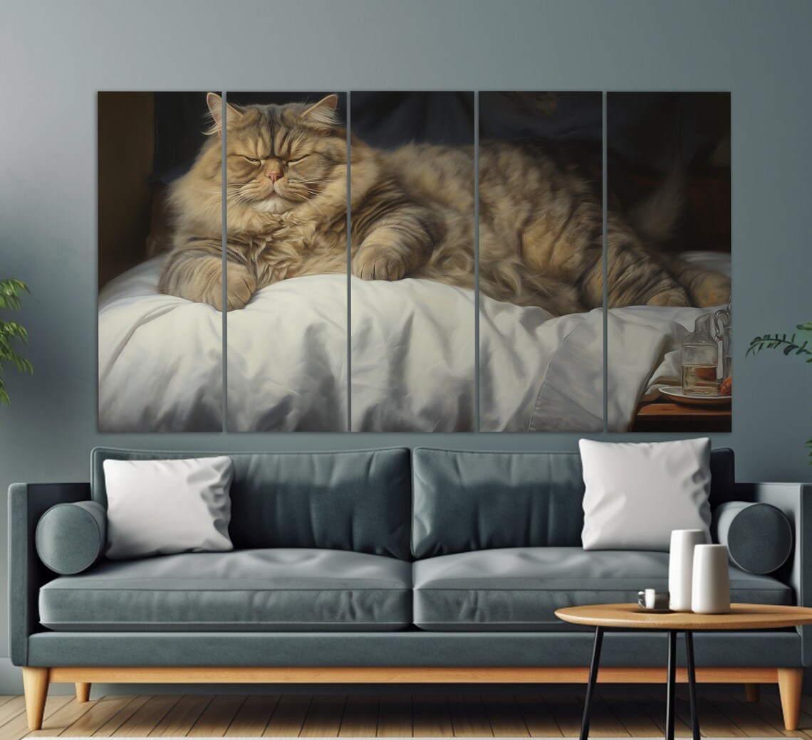 Fluffy Cat Lounging Bed Sleepy Kitty Pet Art Sleepy Stretchy Cozy Fur Poster - Image 2