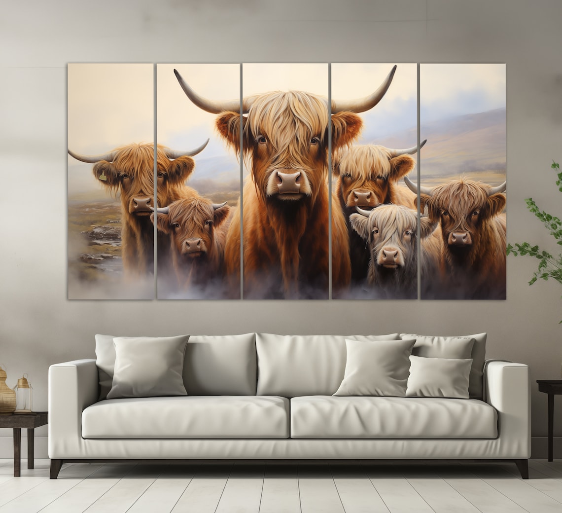 Highland Cows Family, Neutral Painting Style Art Print - Image 4