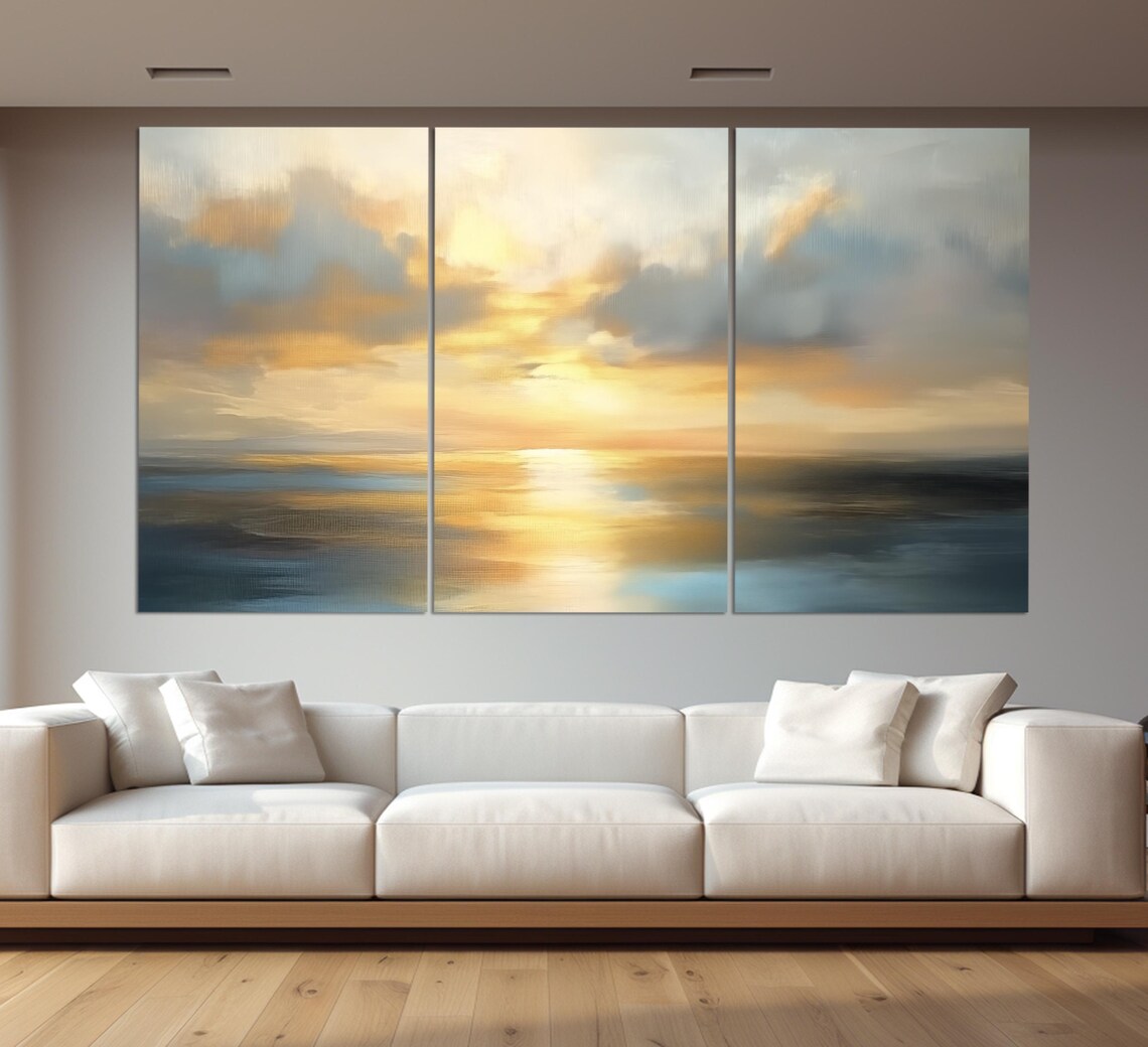 Golden Ocean Sunset Calm Sea Reflections Oil Painting Travel Poster - Image 6
