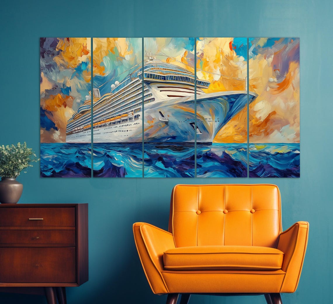 Cruise Ship Print In A Vintage Oil Painting Style Cruise Ship Painting Cruise Ship Poster Travel Agency Decor Travel Wall Art - Image 5