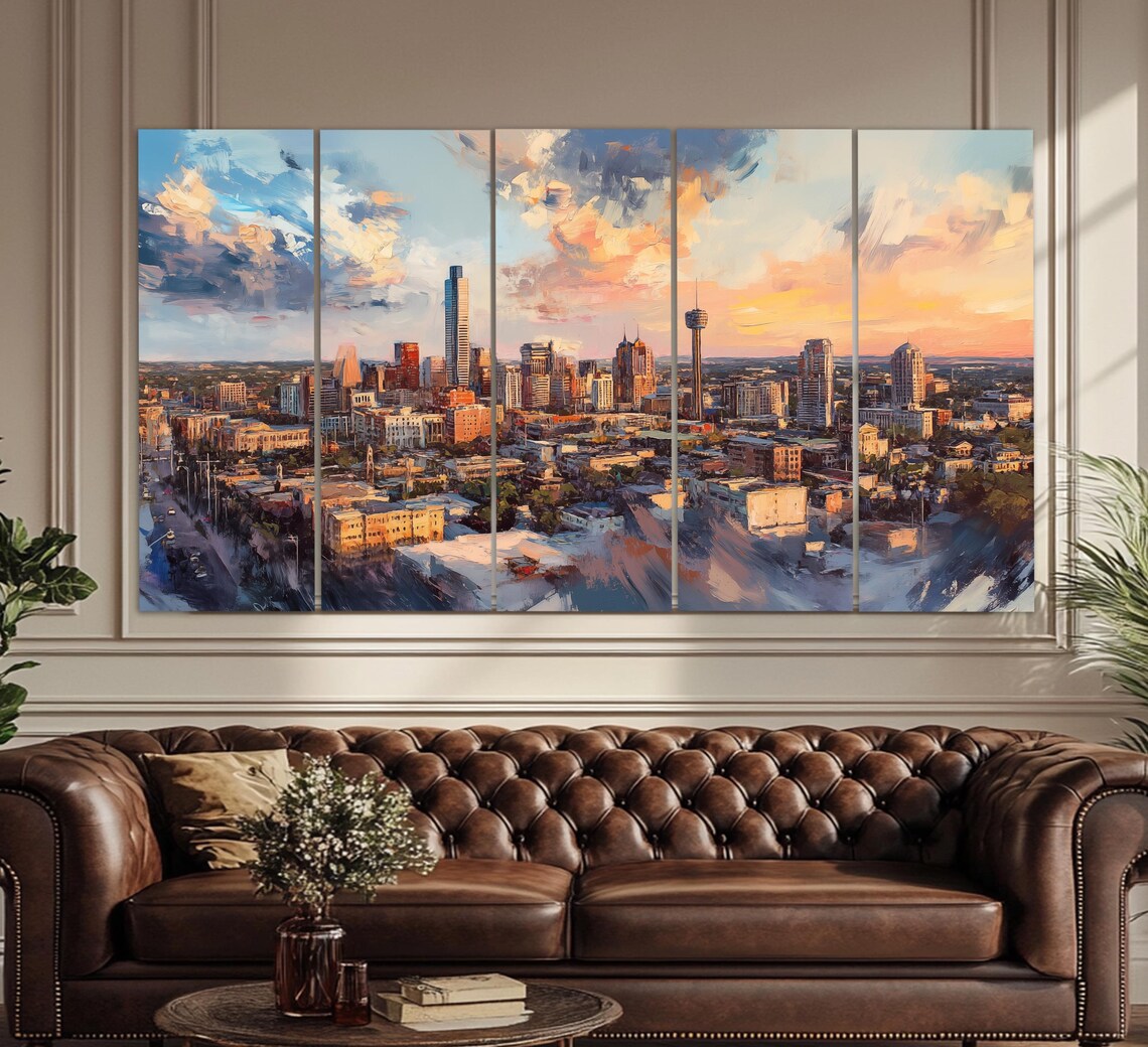San Antonio Abstract Skyline, Oil Painting Style Art Print - Image 2