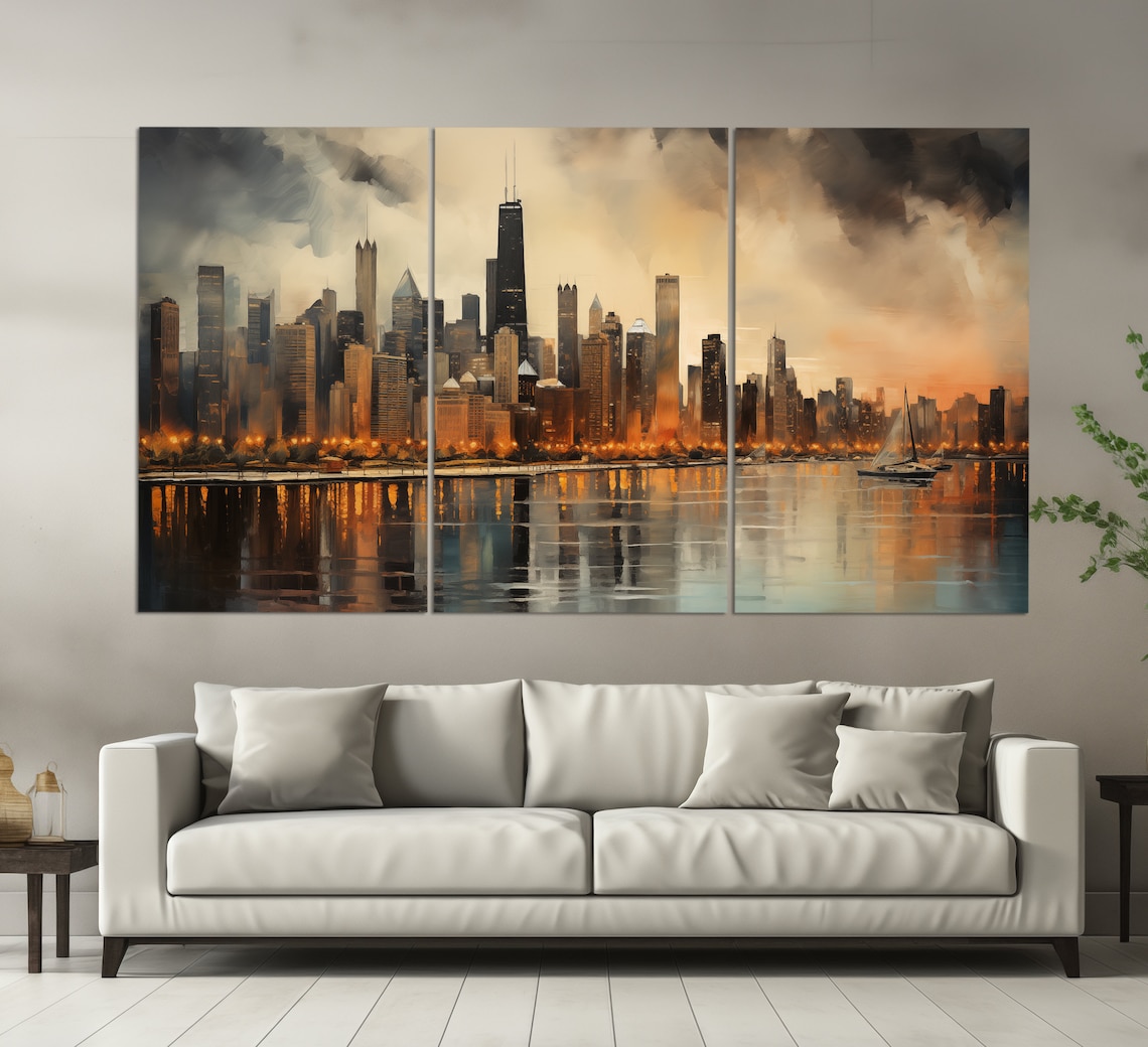 Chicago Vintage Oil-Painting-Style Abstract Art Print - Image 5