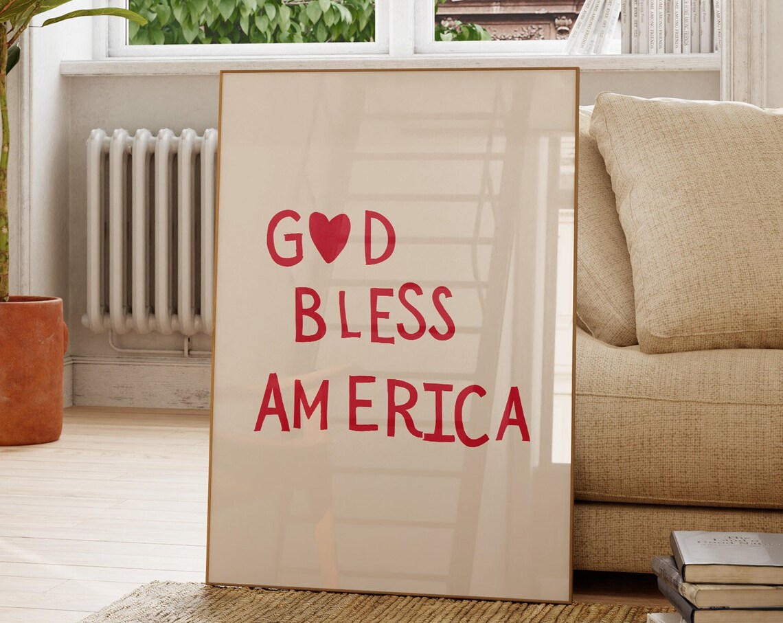 God Bless America Red Patriotic Quote Fourth Of July Wall Poster - Image 2