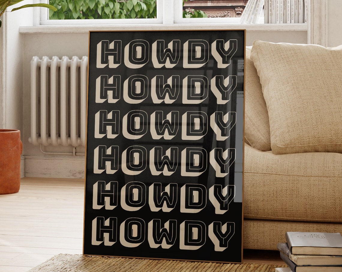 Retro Howdy Black And Cream Repeated Western Typography Poster