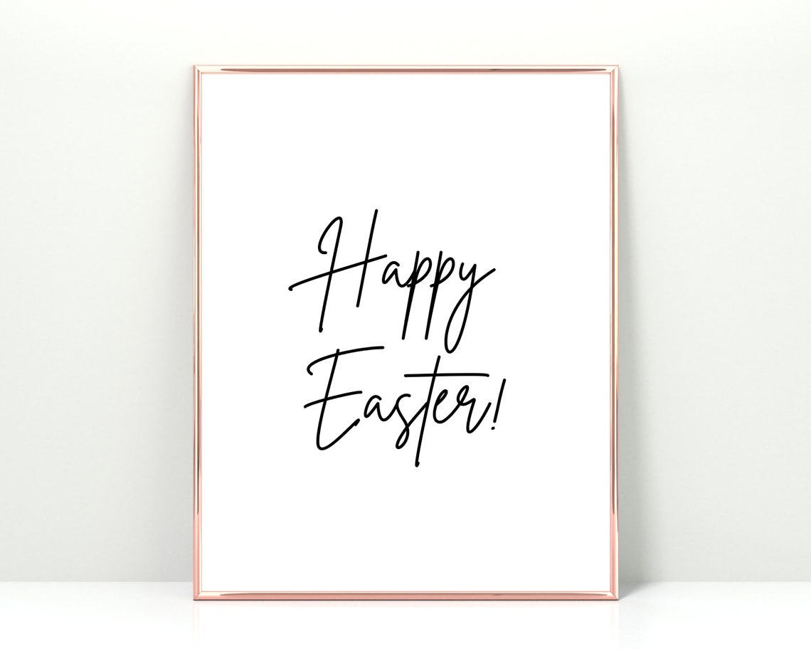 Happy Easter Script Calligraphy Minimalist Black White Holiday Poster