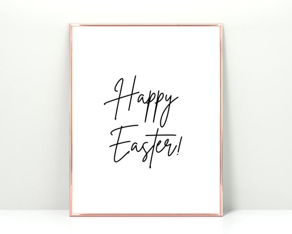 Happy Easter Script Calligraphy Minimalist Black White Holiday Poster