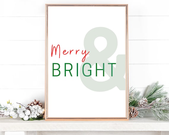 Merry and Bright Christmas Script Modern Holiday Quote Poster