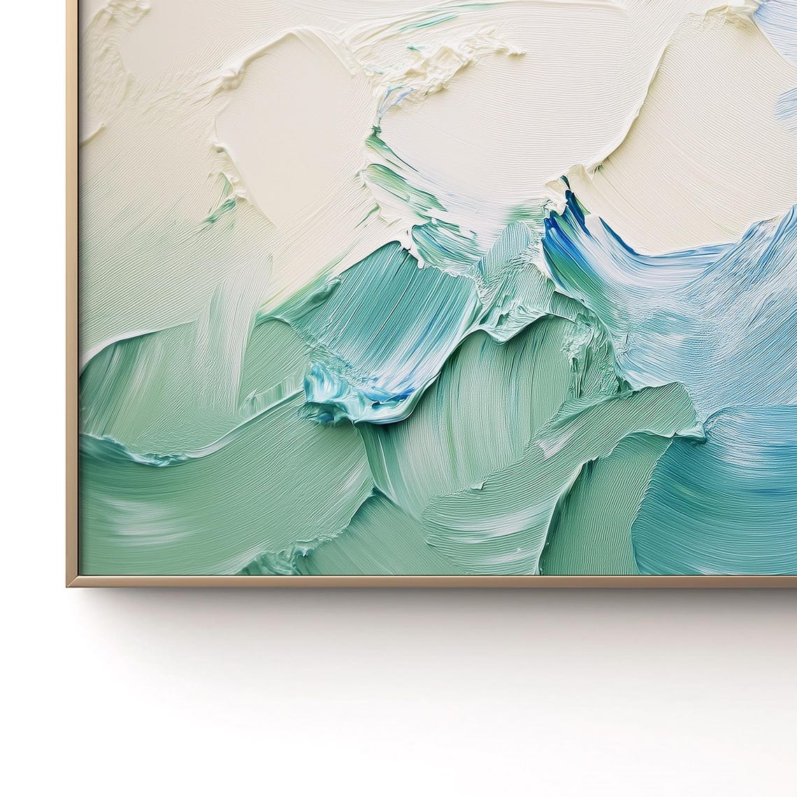 Blue Green White Textured Impasto Abstract Ocean Wave Poster - Image 2