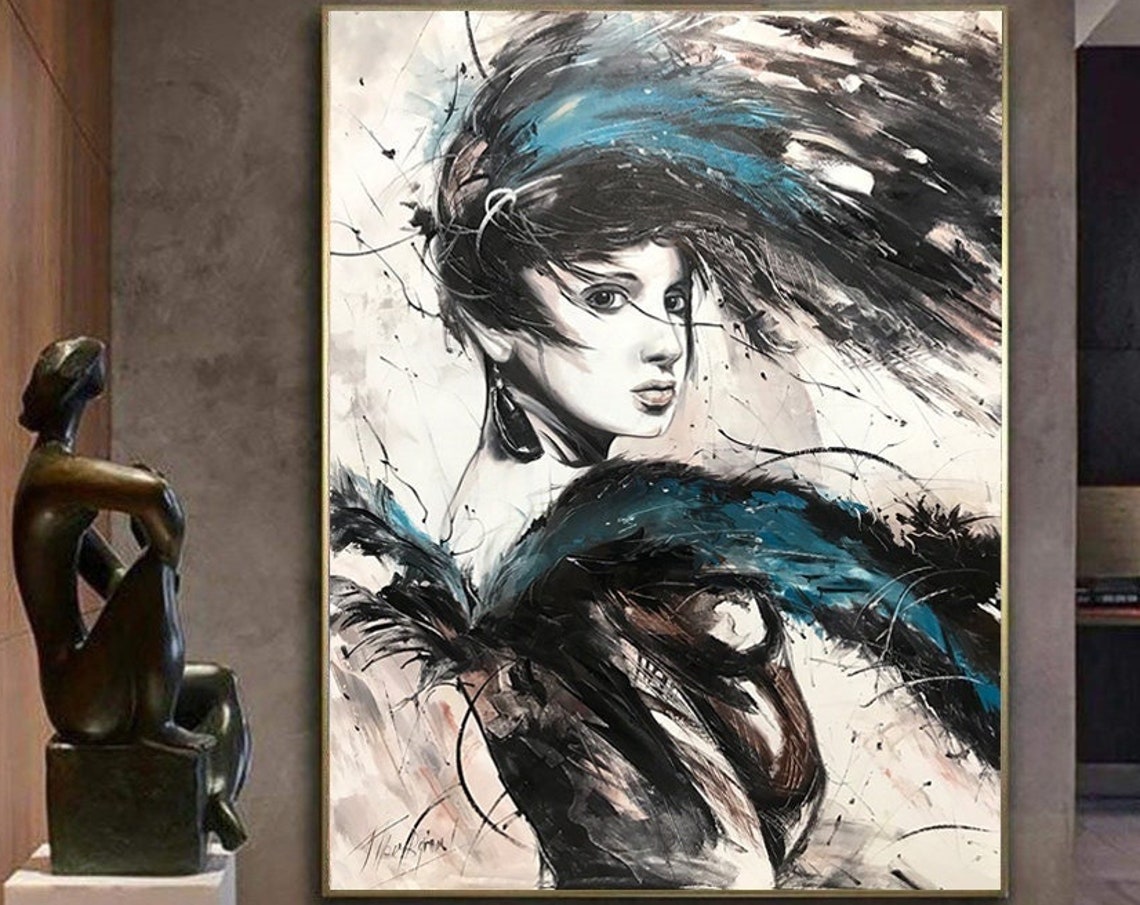 Abstract Woman Oil Painting Original Modern Woman Face Wall Art Abstract Figurative Painting Large Modern Woman Portrait Oil Painting