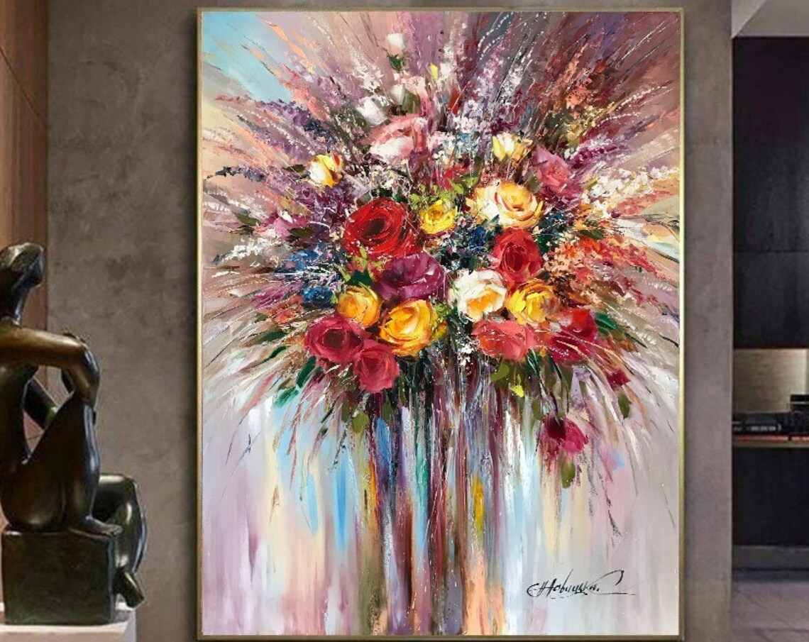 Abstract Red Flowers Floral Art Print, Contemporary Rose