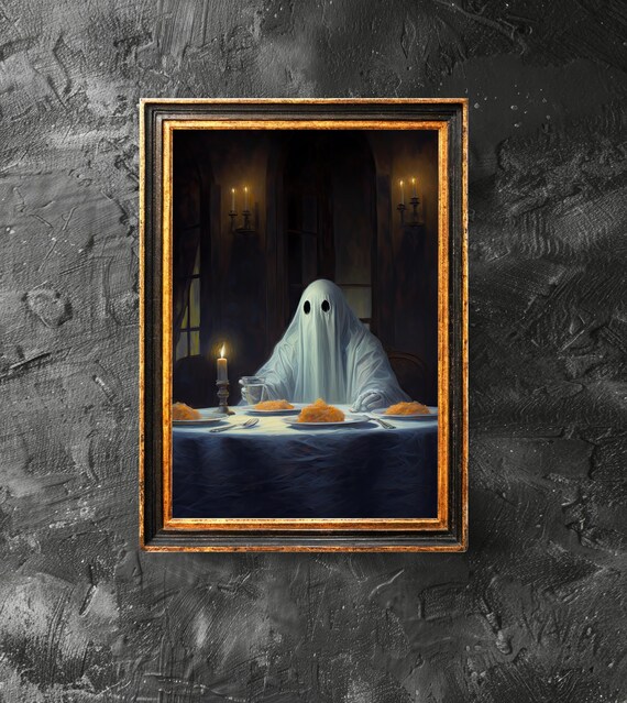 Having Dinner Poster Spooky Cute Dining Nook Print Food Halloween Vintage